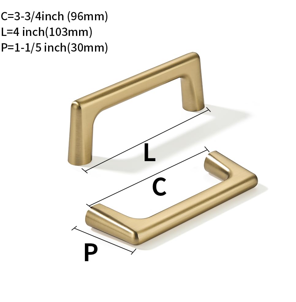 khtumeware 2 Pack Brushed Brass Cabinet Pulls 3-3/4 Inch(96mm) Hole Centers Satin Gold Cabinet Pulls Kitchen Cabinet Hardware for Cupboard Drawer Handles Dresser Pulls - color: Brushed Brass, size: Cabinet Pulls 3-3/4" Hole Center