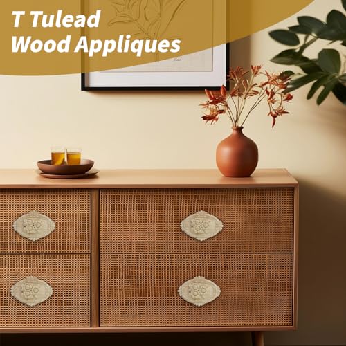 T Tulead Wood Carved Applique Decorative Onlay Oval 5"x3.54", 2-Pack - style: Oval, 5"x3.54"