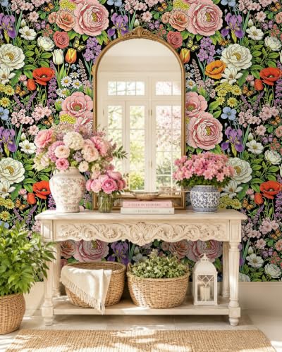 Floral Wallpaper Peel and Stick Black Floral Wallpaper - color: Floral Black