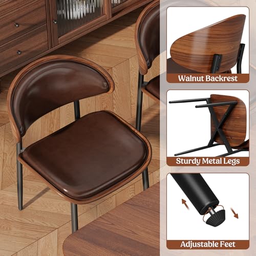 REONEY Dining Chairs Set of 4, Mid-Century Modern Kitchen Chairs, Brown - color: Brown Pu