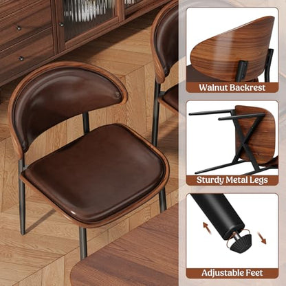 REONEY Dining Chairs Set of 4, Mid-Century Modern Kitchen Chairs, Brown - color: Brown Pu