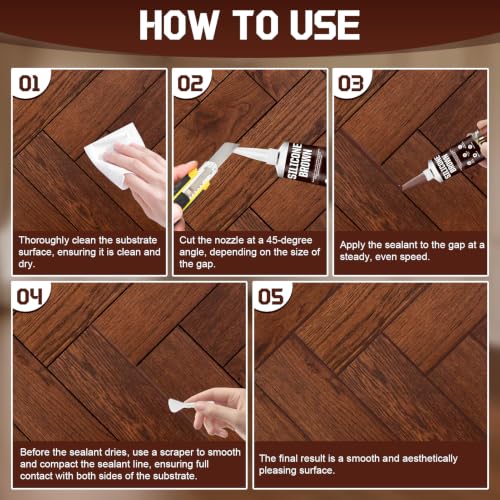 Brown Silicone Caulk with Nozzle Scraper Strong Adhesion Flexible, 3.33 oz