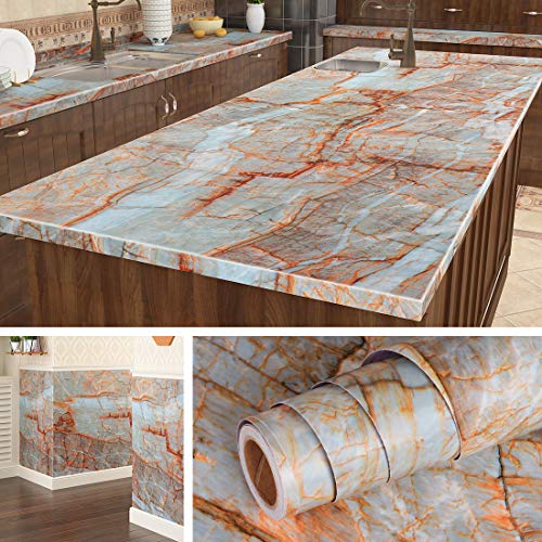 Livelynine 197 X 24 Inch Wide Blue Marble Countertop Contact Paper Decorative Wallpaper Peel and Stick Countertops for Kitchen Island Counters Vinyl Marble Table Top Covers Night Stand Desk Covering - color: Blue Marble Contact Paper, size: 24"W x 197"L
