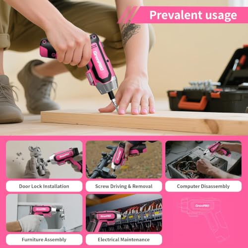 GRENPRO 4V Cordless Electric Screwdriver Set, 29-Piece, Pink - color: Pink