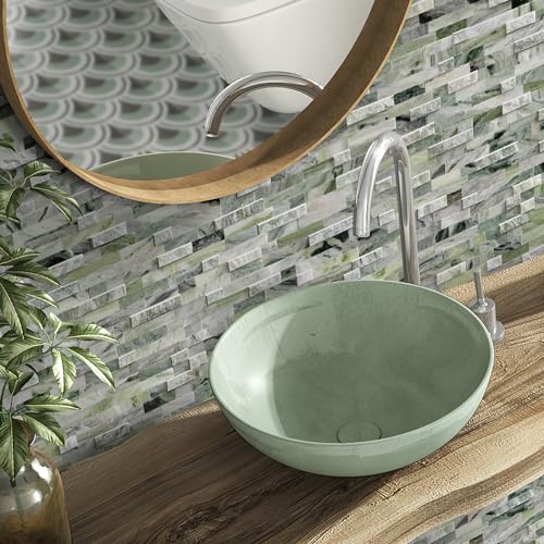 SUNWINGS 5-Sheet Peel and Stick Mosaic Natural 3D Stone Self Adhesive Marble Tiles, 11.5" x 10.7" Stick on Backsplash for Kitchen Bathroom Fireplace Vanity, Emerald Green - color: Emerald Green
