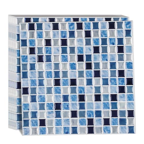 Alwayspon 10 Sheets 12"x12" Lake Blue 3D Mosaic Vinyl Backsplash Tiles, Self-Adhesive Peel and Stick Subway Tile Stickers Stick on Wall Tiles for Kitchen Bathroom Decor - color: WJ-TSQS52, size: 12 inch x 12 inch