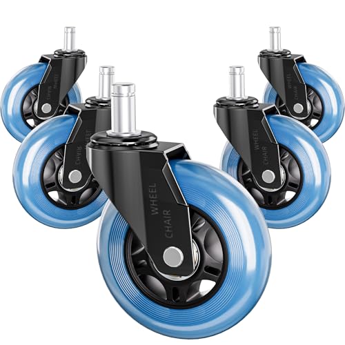 Office Chair Wheels Replacement Rubber Chair Casters Heavy Duty - color: Blue