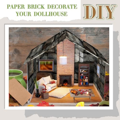 Flutesan 12 Pcs Miniature Dollhouse Wallpaper, Stone Pattern - style: Stone Pattern