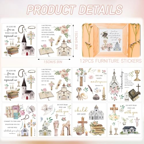 Rngmsi 12 Sheets Religious Christian Rub on Transfers for Crafts Furnitures - style: Christian