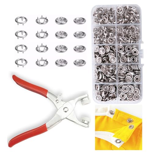 GTAAOY 9.5 mm Metal Snap Buttons with Snap Pliers, 100 Sets / 400 pcs - color: Silver Hollow Prong Snaps