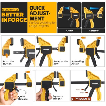 EQUIPTZ 6 inch Bar Clamps for Woodworking – 4 Pack Quick Grip Clamps Set with 150 lbs Force – Wood Clamps for Gluing, Carpentry, DIY, and Metalworking (6 inch Size, 4 Pack) - style: 6 inch Size, 4 Pack