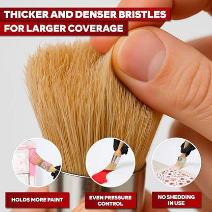XFasten Chalk Paint Brushes for Furniture Painting 2-Pack – 2.5 Inch Oval and 1 Inch Round Shedding-Resistant Natural Bristle Wax Brushes for Waxing Furniture, Stencil, Chalk, Wax, and Milk Paint - size: 2-Pack