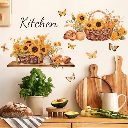 Basket Sunflowers Butterfly Wall Stickers Floral Wall Art Decals