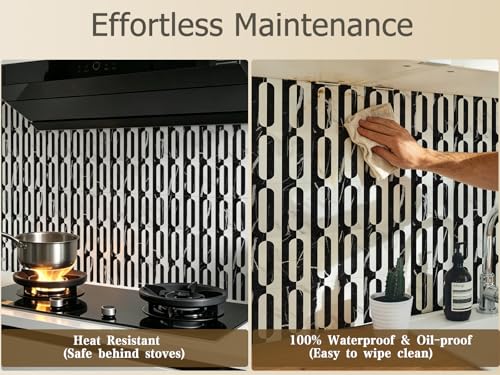 STICKGOO Peel and Stick Backsplash Tiles, 12 x 12 in, White/Black Slate - color: Marble Black+Pure White