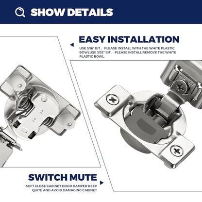 Satin Nickel Soft Close Cabinet Hinges,1-1/4 Inch Overlay,60 Pack (30 Pair) - size: 1-1/4 inch Overlay