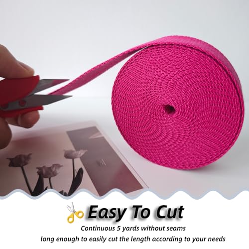 Cotton Webbing 1 Inch 5 Yards for Bag Strap Sewing Crafts, Rose - color: Rose