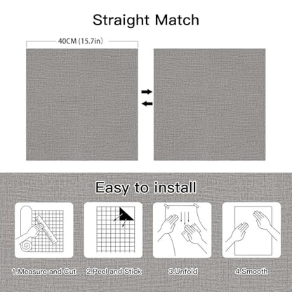 Guvana Grasscloth Peel and Stick Wallpaper Grey Textured Contact Paper Modern Removable Self Adhesive Wall Paper Thicken Fabric Faux Linen Wallpaper for Bathroom Living Room Cabinets 78.7inx15.7in - color: Gray, size: 15.7" x 78.7"