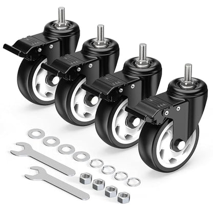 HOLKIE Caster Wheels 4 inch Total Locking Stem Casters, 1/2" -13x 1-1/4" (Stem Diameter 1/2", Stem Length 1-1/4") Threaded Stem Casters Swivel Casters Set of 4 Heavy Duty Castors Black - size: 4 Inch-Black-With Brake (1/2" -13 x 1-1/4")
