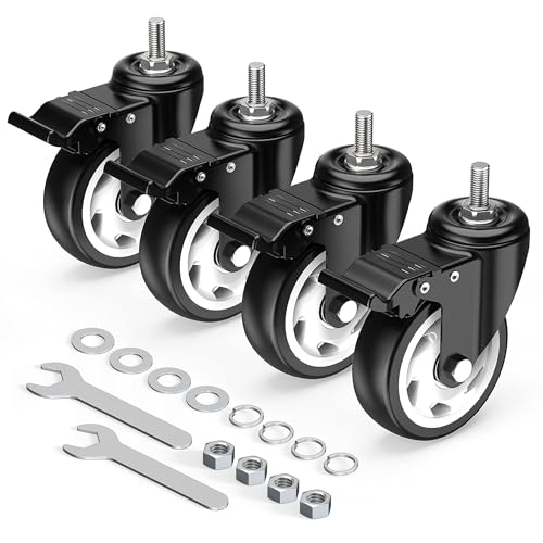 HOLKIE Caster Wheels 4 inch Total Locking Stem Casters, 1/2" -13x 1-1/4" (Stem Diameter 1/2", Stem Length 1-1/4") Threaded Stem Casters Swivel Casters Set of 4 Heavy Duty Castors Black - size: 4 Inch-Black-With Brake (1/2" -13 x 1-1/4")