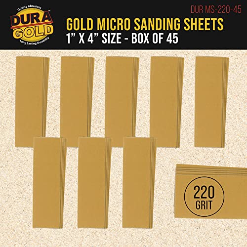 Dura-Gold Premium 1" x 4" Gold Sandpaper Micro Sheets, 220 Grit (Box of 45) - style: 220 Grit