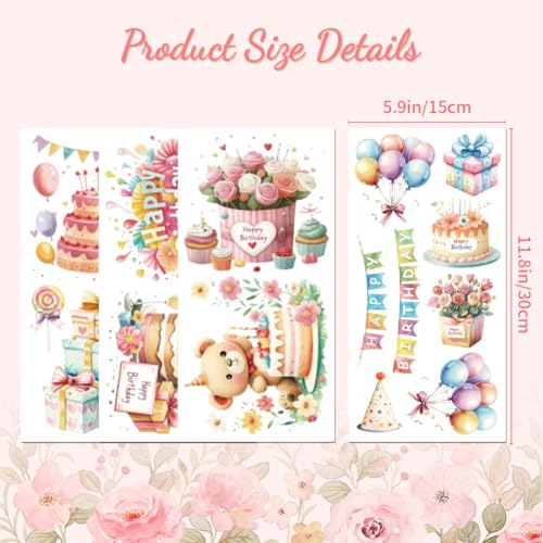 Peacoblue Birthday Cake Rub On Transfers for Furniture Craft 6"x12" - style: Birthday Cake
