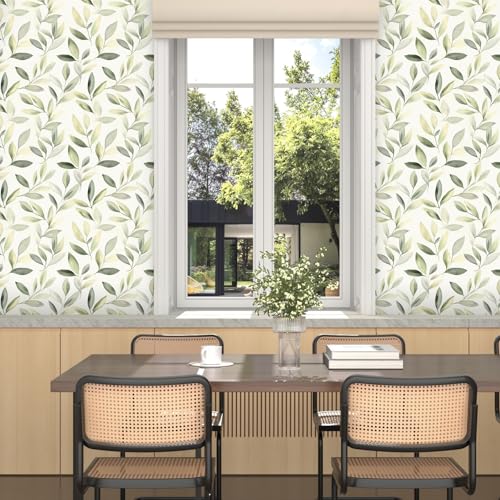Laatse Light Green Yellow Leaf Floral Wallpaper Peel and Stick 17.5"x393" - color: Light Green, size: 17.5" x 393"