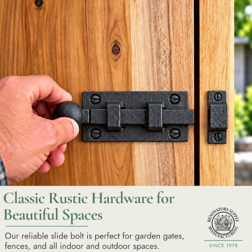 Renovators Supply Manufacturing Slide Bolt Latch 3.5 in. Black Wrought Iron Ball Tip Style Slide Bolt with Mounting Hardware - size: Pack of 1, style: 3.5 inch - Ball Tip