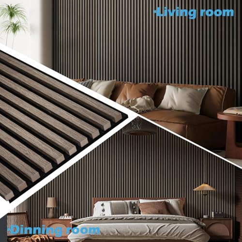 Art3d 108 x 12 in 3D Fluted Soundproof Wood Slat Wall Panel, 4-Pack, Walnut - color: American Walnut, size: 4pcs - 108" x 12"