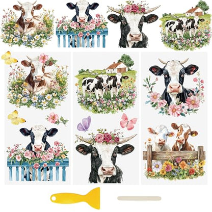 WANDIC 3 Sheets UV Rub on Transfer Stickers Ranch and Cattle Theme 3D Waterproof Decals for DIY Glass Cups Furniture Water Bottle Laptop Crafts,15 * 30cm - color: Ranch Cattle