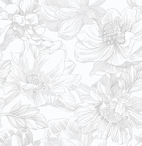 Ismoon Large Floral Peel and Stick Wallpaper Boho White/Grey Contact Paper 17.3inx6.5ft Removable Self Adhesive Bedroom Cabinet Mural Wall Decor Vinyl Roll - color: Gray, size: 17.3" x 78.7"