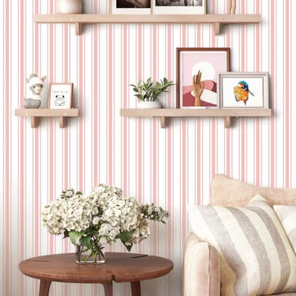 Pink Striped Peel and Stick Wallpaper 17.3" x 200" - color: Pink, size: 17.3" x 200"