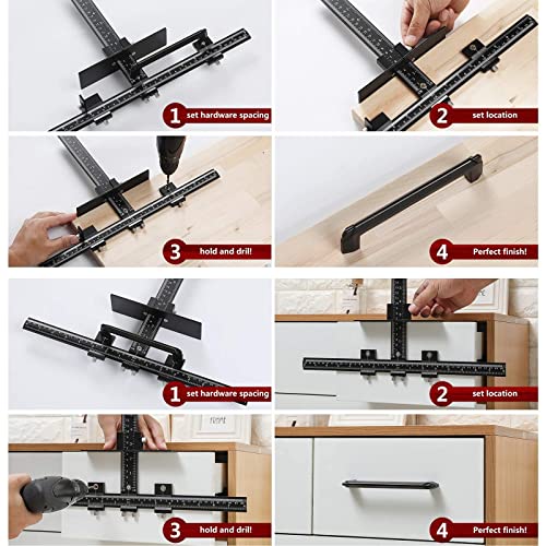 Cabinet Hardware Jig Tool All Aluminum Alloy,Adjustable Drill Guide Template Tool for Installation of Door Drawer Front Knobs Handles and Pulls