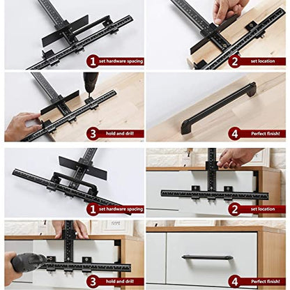 Cabinet Hardware Jig Tool All Aluminum Alloy,Adjustable Drill Guide Template Tool for Installation of Door Drawer Front Knobs Handles and Pulls
