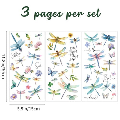 3 Sheet Dragonfly Rub on Transfers for Crafts and Furniture 6x12 - style: Dragonfly