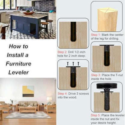 NEWBYTEK 3/8-16 Adjustable Leveling Feet Heavy Duty, 2" Base Dia Furniture Levelers for Table Chair Cabinet Sofa (1600LBs, 8 Pack, Black) - size: 3/8-16,8pcs