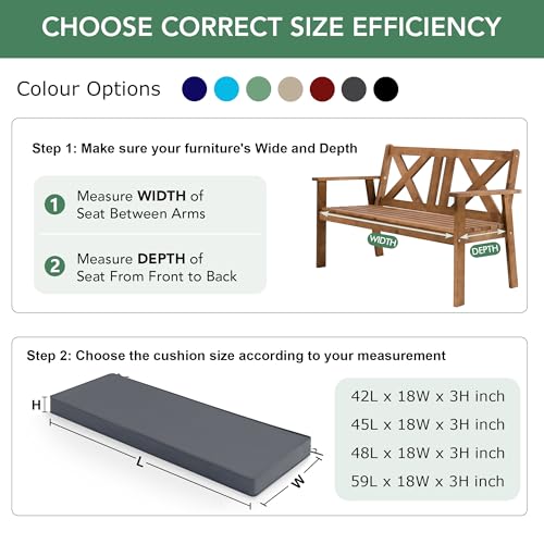 Summsun Outdoor Bench Cushion Pad, 42 x 18 x 3 Inch, Dark Grey - color: Dark Grey, size: 42x18x3 Inch