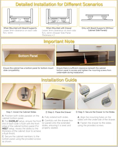 Onemake 14" Bottom Mount Drawer Slides, Soft Close Full Extension, 1 Pair - size: 14 Inch