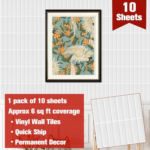 Alwayspon 10 Sheets 3D Peel and Stick PVC Backsplash Tiles, 10"x10" Self-Adhesive Wall Tile Stickers Stick on Subway Tiles for Kitchen Bathroom, Light Cyan - color: T80560