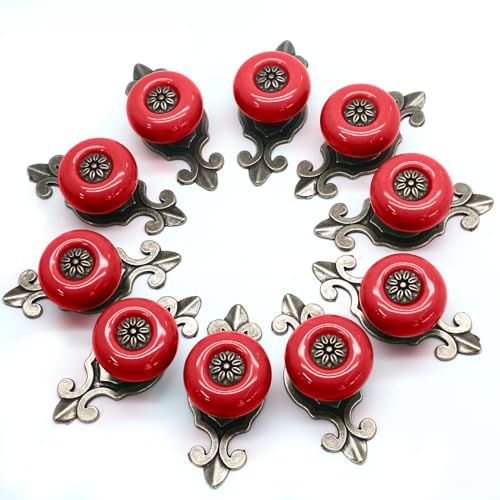Ceramic Knobs, Red Dresser Knobs, 10pcs - color: Red, size: 10 Pieces