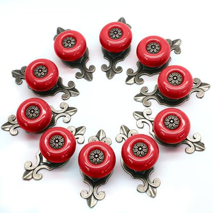 Ceramic Knobs, Red Dresser Knobs, 10pcs - color: Red, size: 10 Pieces
