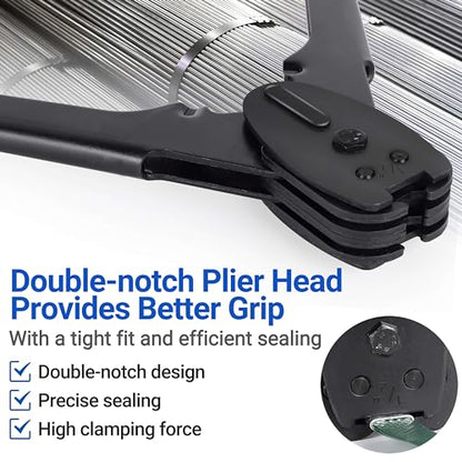 Sealer&Crimper Tool Double Notched Front Action - 1/2" Metal Banding Strapping with High Strength Sealing Action & Ergonomic Design & Harden Steel for Heavy Duty High Tensile Pallet Packing - size: for 1/2" steel strapping