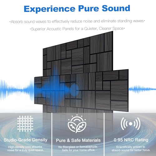 Mollywell Acoustic Wall Panels, Black Oak, 16 Pack, 12x12 in - color: B _ Black Oak, Checkerboard