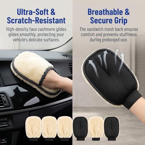5 Pack Car Interior Cleaning Glove Microfiber Dust Mitt for Dashboard & Leather Seats Reusable Washable Car Care Detailing Accessory