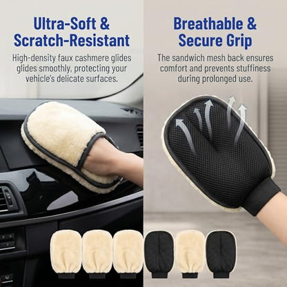 5 Pack Car Interior Cleaning Glove Microfiber Dust Mitt for Dashboard & Leather Seats Reusable Washable Car Care Detailing Accessory