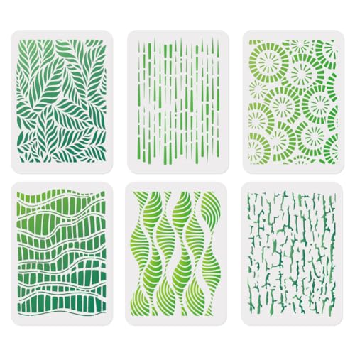 6 Pack Abstract Texture Stencils for Painting A4 Size Reusable Plastic Leaves Lines Stencils for Painting on Wood Wall Floor Fabric, DIY Home Decor Craft Stencil - style: Abstract