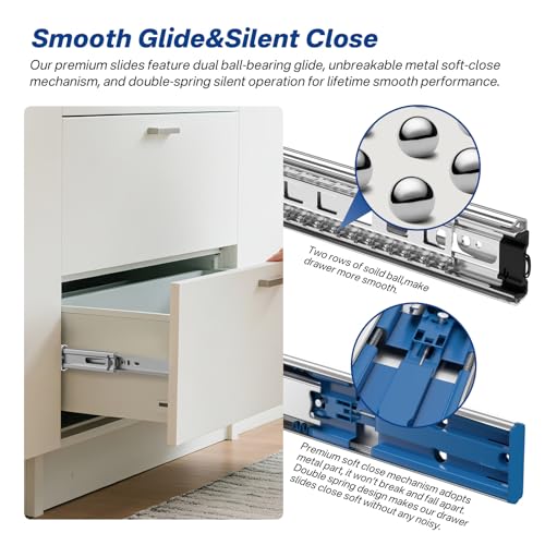 5 Pairs Soft Close Drawer Slides 14 Inch Heavy Duty Cabinet Runners - size: 14 Inch