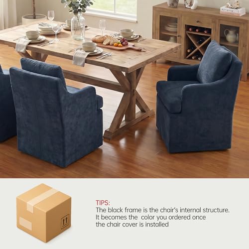 VKNOW Upholstered Dining Chairs Set of 4, Dining Room Chairs with Casters - color: Blue, size: 4