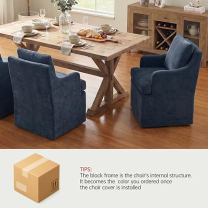VKNOW Upholstered Dining Chairs Set of 4, Dining Room Chairs with Casters - color: Blue, size: 4