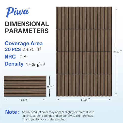 PIWA Acoustic Wood Slat Wall Panels, 20 Pack 23.6"x11.8" Dark Walnut - color: Dark Walnut, size: 24x12" 20pcs