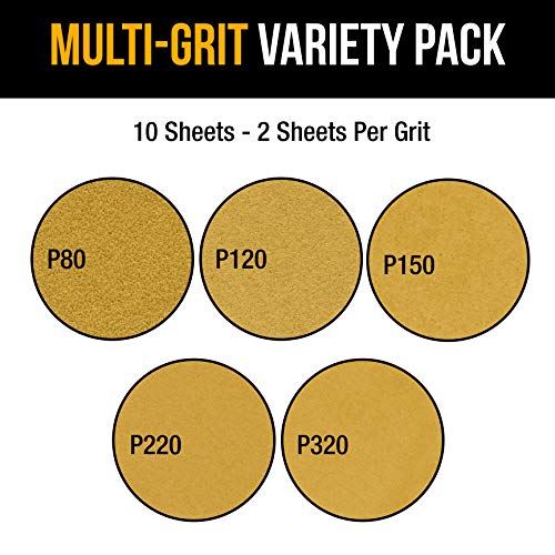 Dura-Gold 9" x 11" Gold Sandpaper Sheets, Grits 80, 120, 150, 220, 320 2 Ea - size: Variety Grit